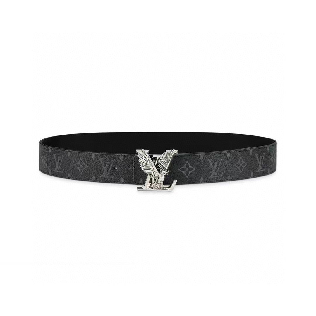 Louis Vuitton Dove Black Leather Double-Sided Printed Belt #21775