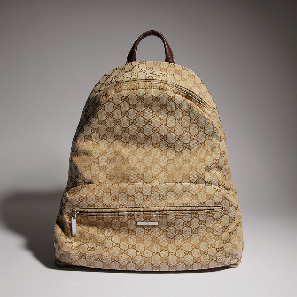GUCCI Large Gucci Tag Backpack in Sand and Brown GG Canvas #386535