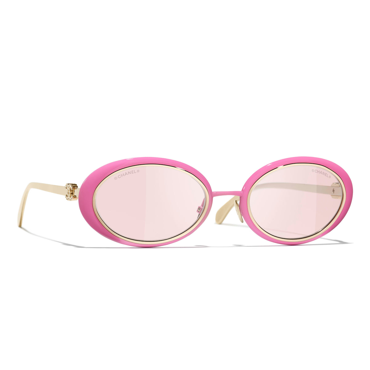 Chanel Women's Solid Color Metal Oval Sunglasses Eyewear Glasses #77884