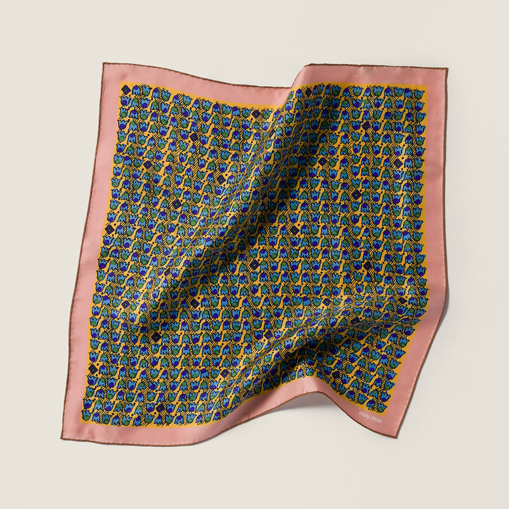 MiuMiu Yellow Turquoise Printed Twill Scarf #386352