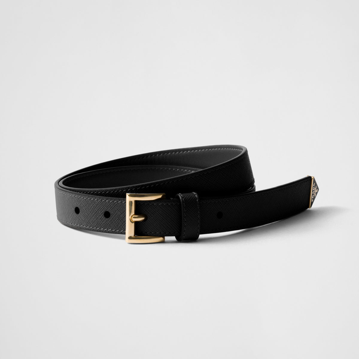 Prada Men's Solid Colour Branded Logo Triangle Logo Calfskin Belt #76614