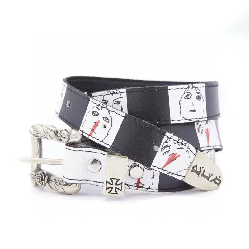 Enfants Riches Deprimes Men's Fashion Vintage Black and White Checkerboard Old Graffiti Leather Belt Ngvp #9371
