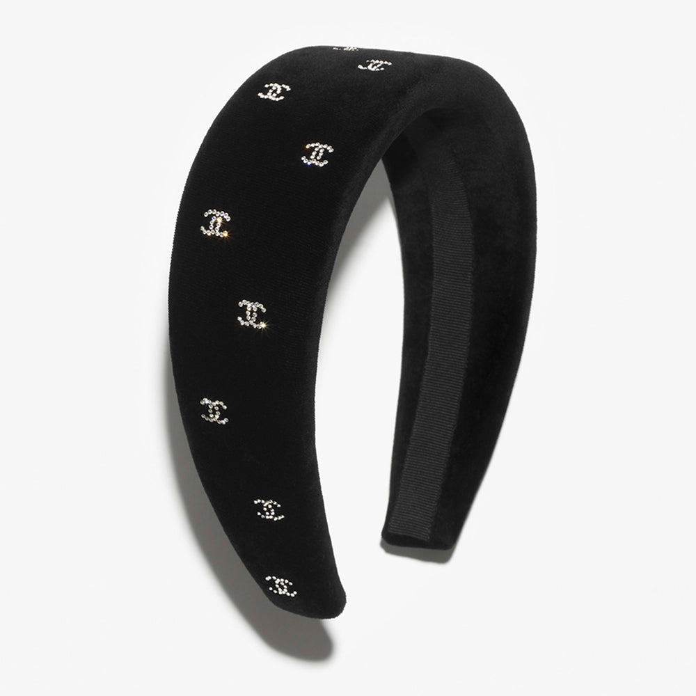 CHANEL Headband Velvet Strass Black Crystal #378557