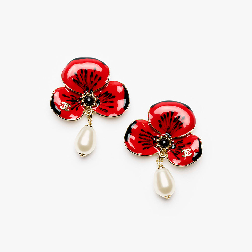 CHANEL Pendant Earrings Metal Resin Glass Pearls Golden Red Black Pearly White #393713