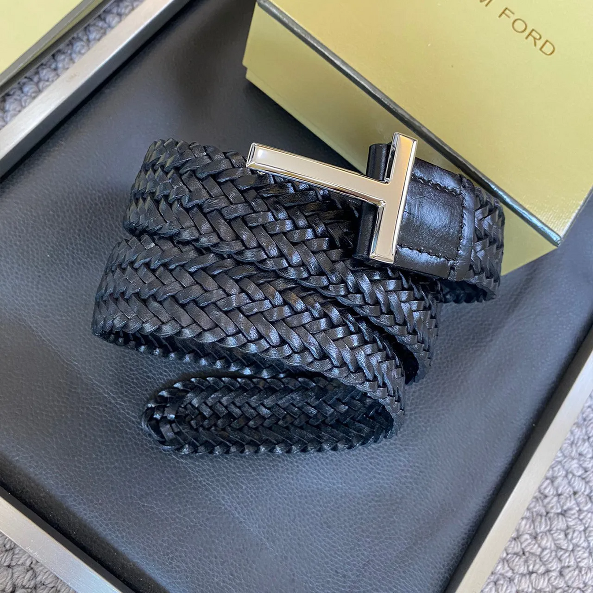 Tom Ford Men's Simple Braided Belt Width 4cm Ngvp #6214