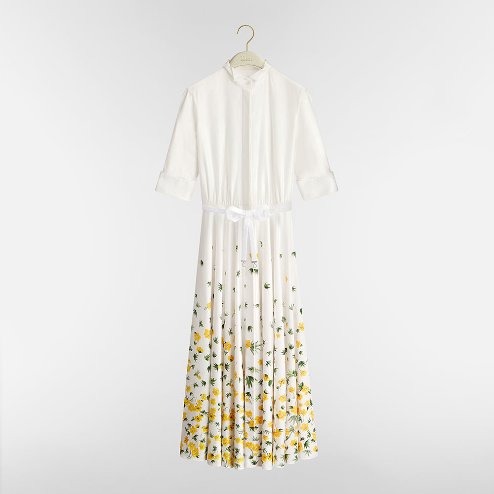 DIOR Mid-length Umbrella-shaped Cardigan Shirt Dress in White Cotton Poplin Trim #376910