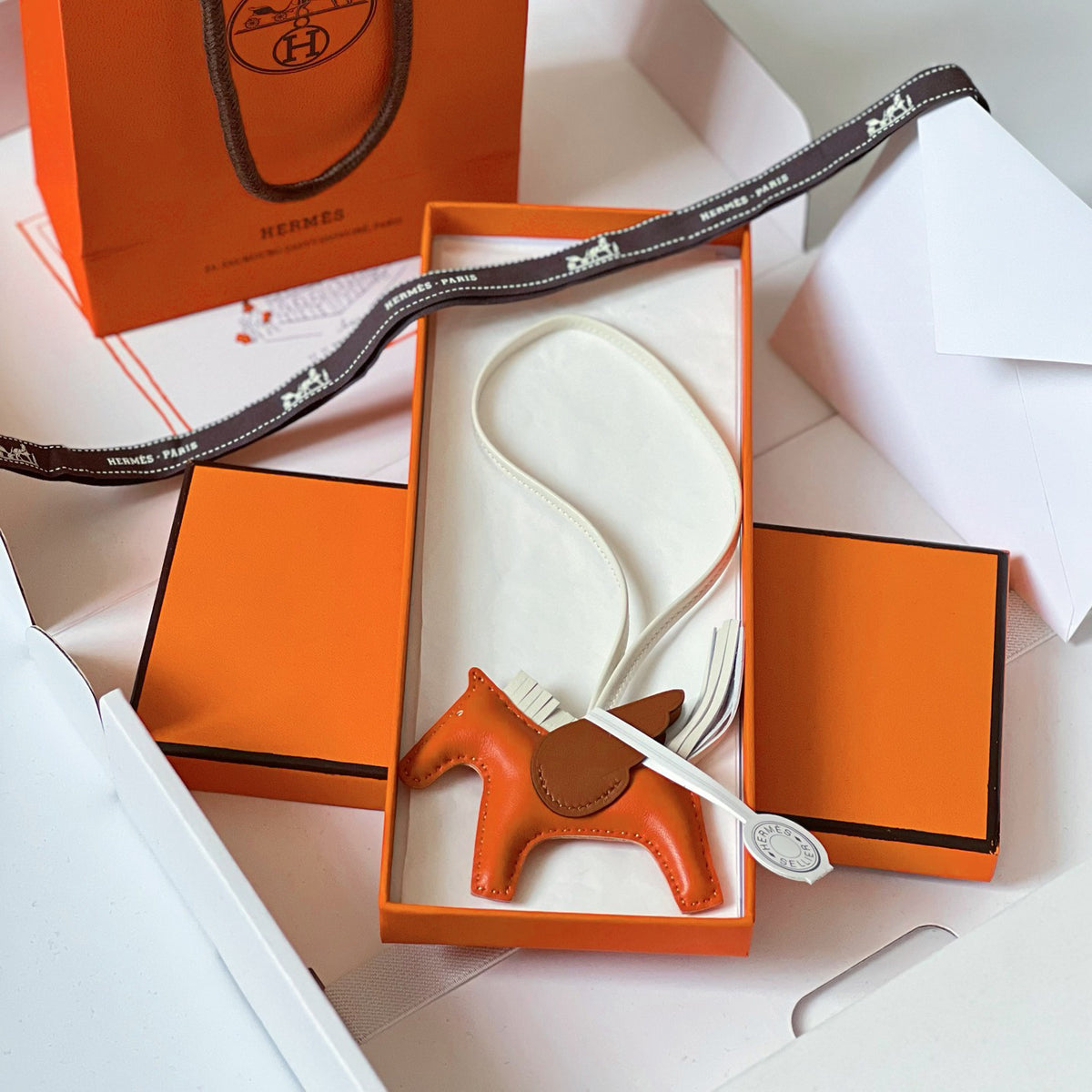 Hermes Solid Color Lambskin Flying Horse Pendant Hanging Ornament Accessory #77465