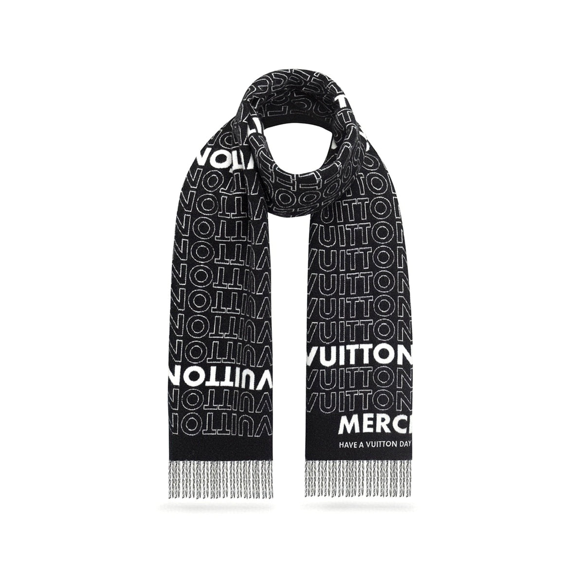 Louis Vuitton Black And White Letter Wool Scarf #96662