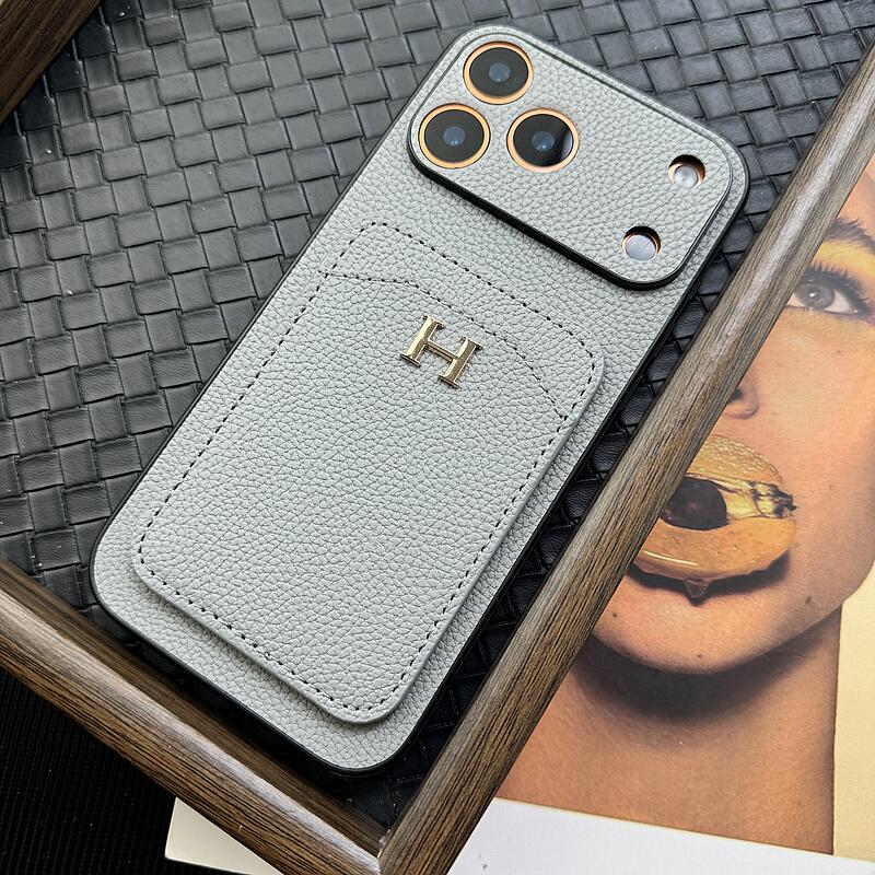 Hermes Men's And Women's Classic Solid Color Logo Leather Apple Series With Grain Texture Phone Case Accessories #79472