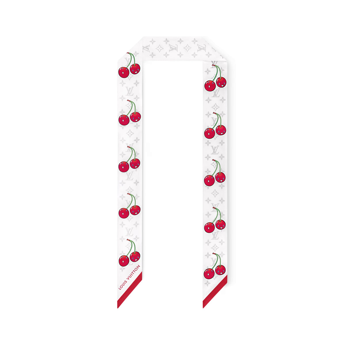 Louis Vuitton LV x TM Monogram Cerise Women's Cherry Pattern Letter Print Solid Colour Pure Silk Headband Scarf #77352