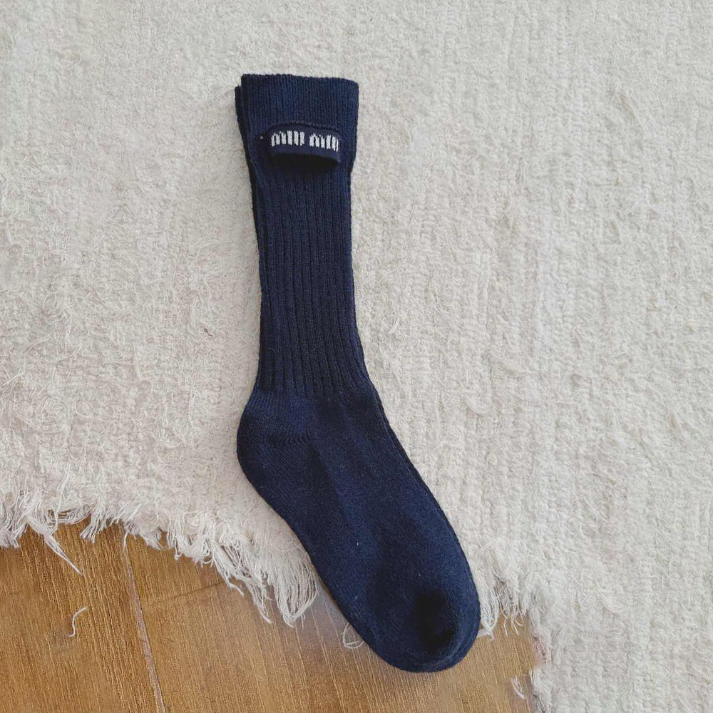 MiuMiu Wool Label Mid-calf Socks #333706