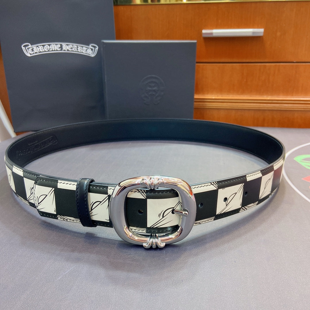 Chrome Hearts Men's Logo Leather Belt Pure Copper Thick Gold Plated 3.8cm Wide Belt Jewelry #76288