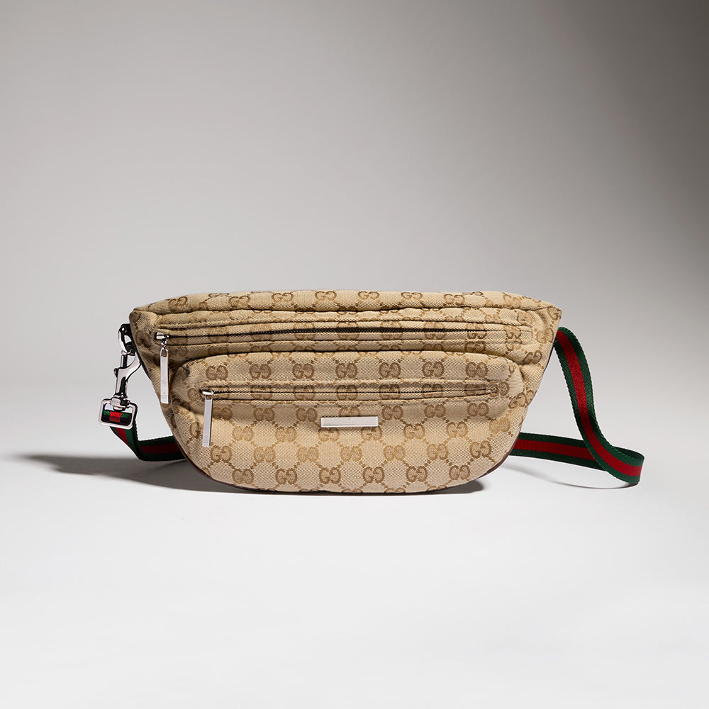 GUCCI Gucci Tag Small Crossbody Bag in Sand and Brown GG Canvas #387943