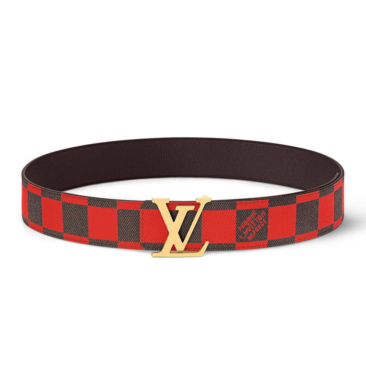 Louis Vuitton Men's Color Checkered Letter Logo Brown Leather Belt Accessory  #71274