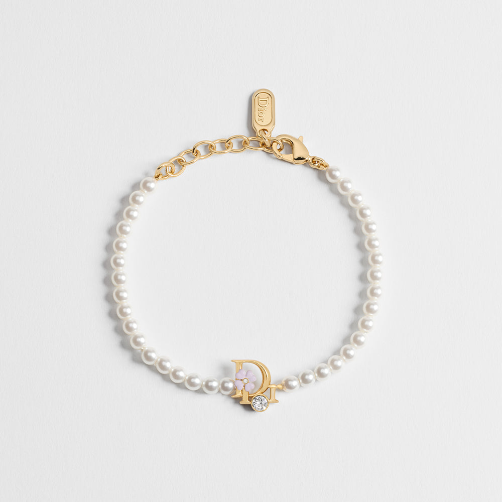 DIOR Dior Precious Clover Bracelet Gold-Finish Metal White Resin Pearls Crystal and Pink Lacquer #394557
