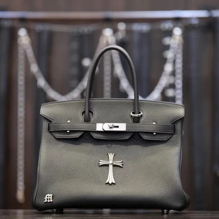 Chrome Hearts  Black Leather Handbag Bag Bags #9728