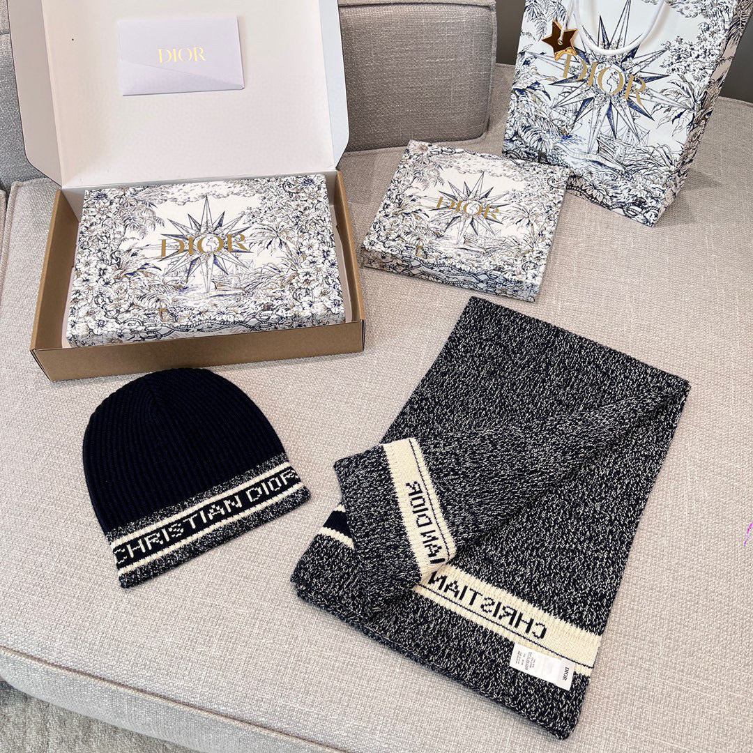 Dior WHITE Knitted Hat Scarf Two-Piece Set #21981