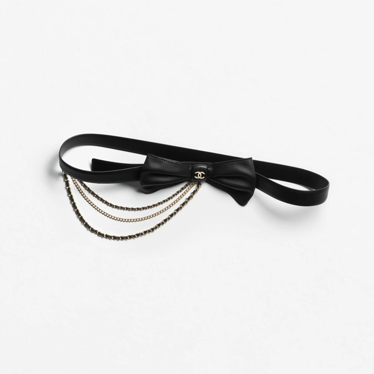 Chanel Women's Fashion Classic Solid Color Leather Bow Hand Woven Metal Chain Belt  Accessories #78923