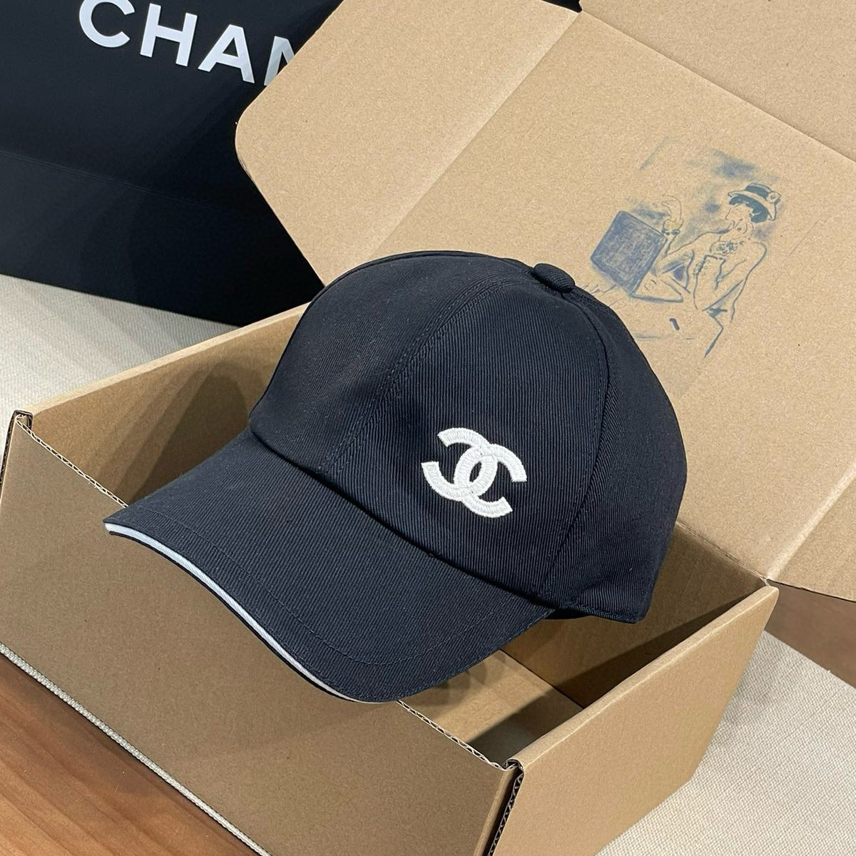 Chanel Men's and Women's Solid Color Embroidered Logo Cotton Duck Hat Cap #75768