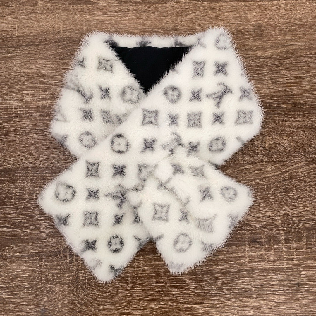 Louis Vuitton Women's Winter Logo Printed White Mink Fur Scarf #97758