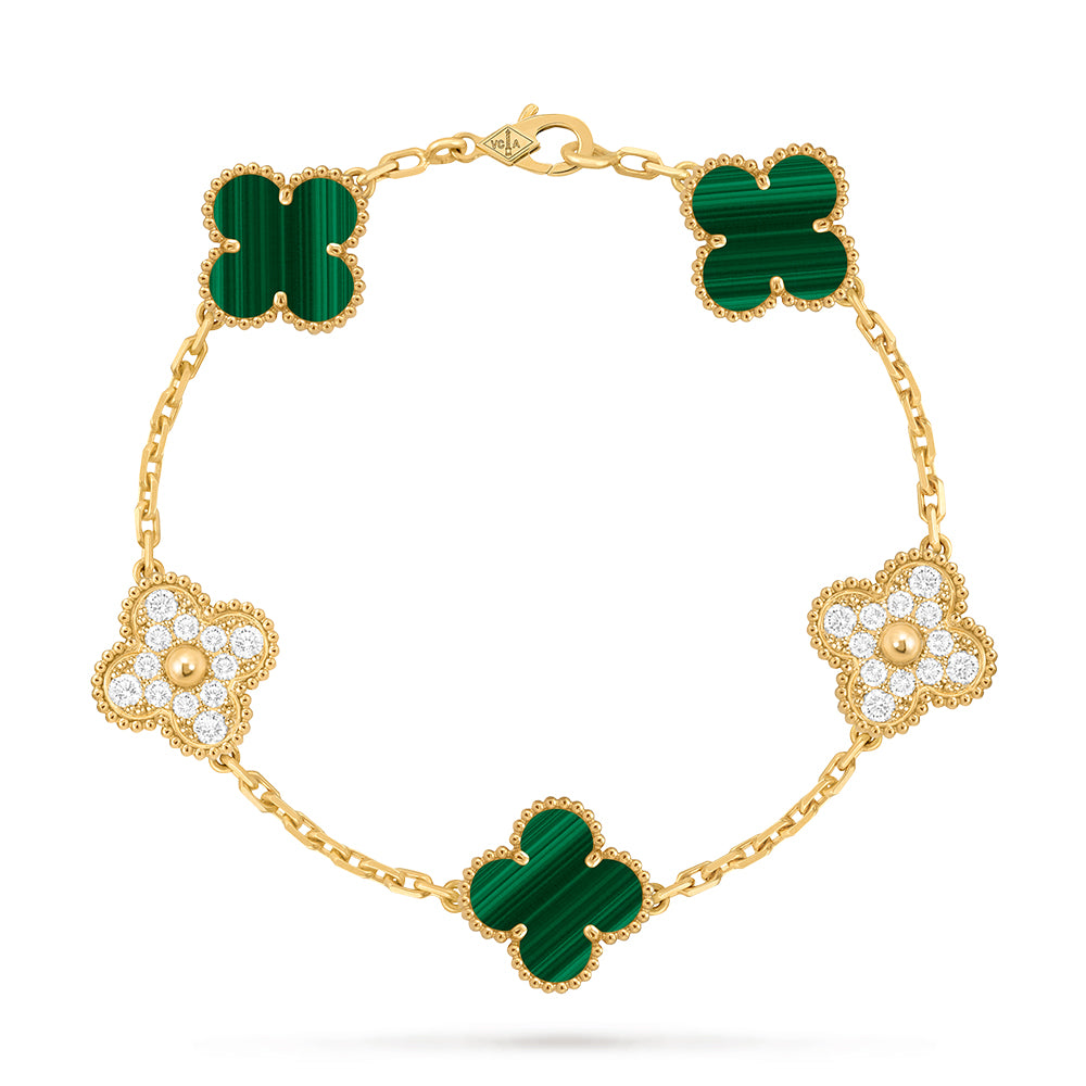 Van Cleef Arpels Vintage_alhambra Bracelet 5 Four-leaf Lucky Pattern 18k Gold Malachite Diamond #387085