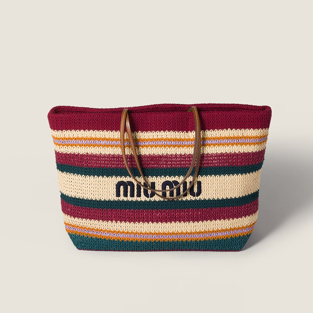 MiuMiu Raffia-effect Woven Tote Bag #386743