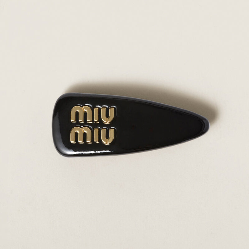 MiuMiu Women's 3D Logo-Embellished Solid-Color Patent Leather Hair Clip With Velvet Hair Accessory #81551