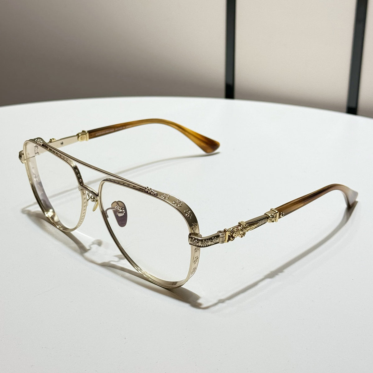 Chrome Hearts Men's And Women's Solid Color Metal Engraved Temple Optical Glasses #77845