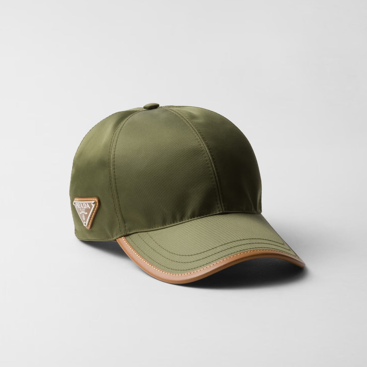 Prada Men's Metal Triangle Label Logo Solid Color Nylon Patchwork Leather Baseball Cap Hat #75923