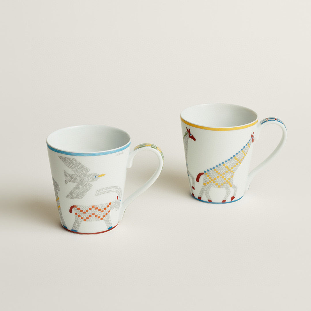 Hermes Animaux Nattes White Mug In Bone China With Colorful Animal Prints Two Piece Cups Mugs Accessories #75467