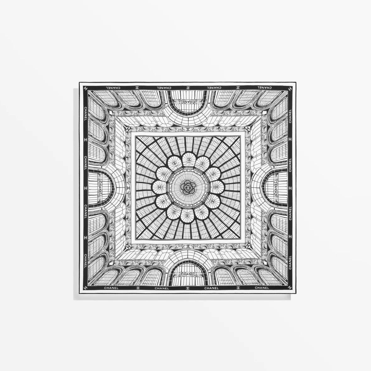 Chanel Women's Grand Palace Birdcage Black & White Floral Silk Twill Square Scarf #76947