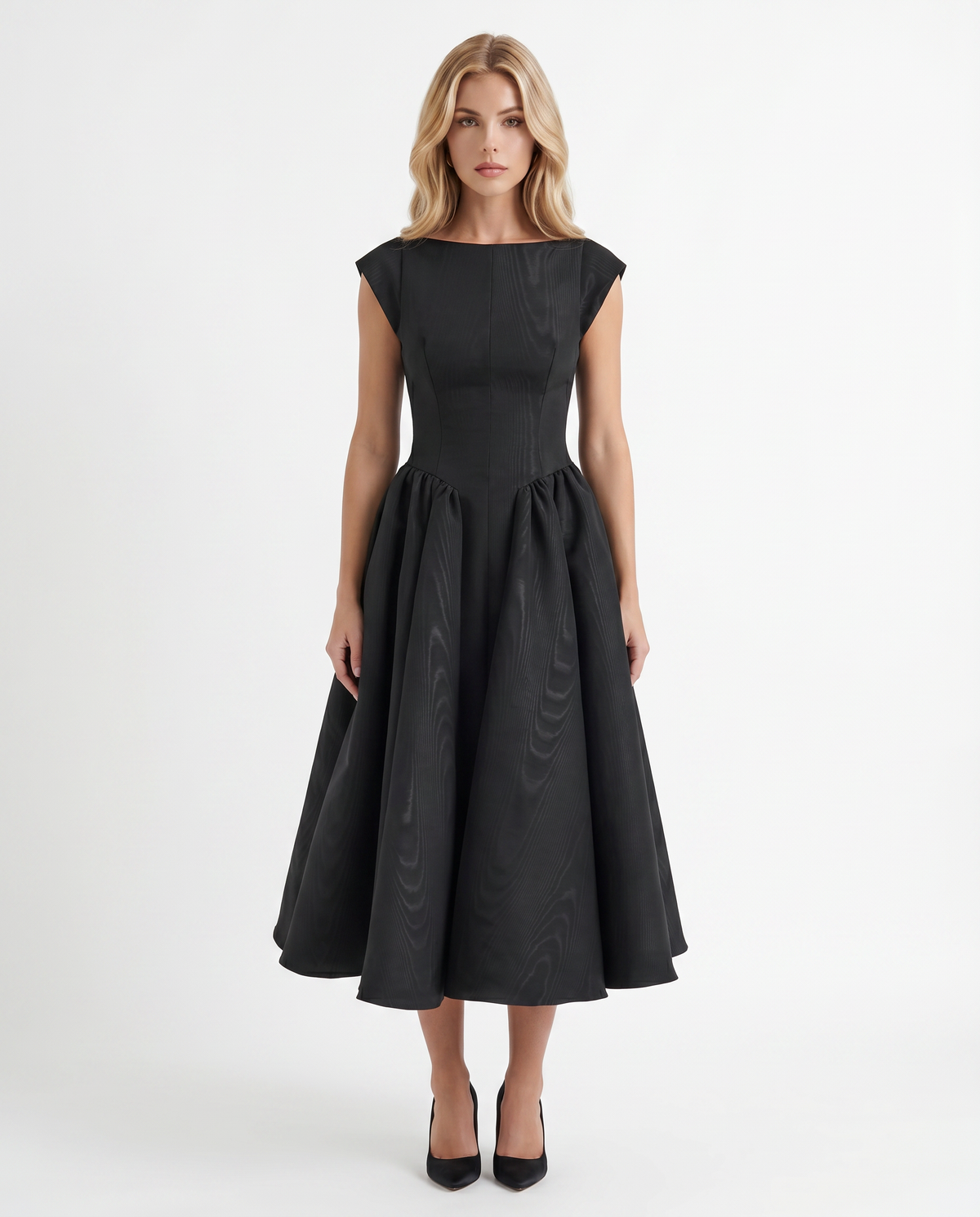 Anna Flare Midi Dress - Black