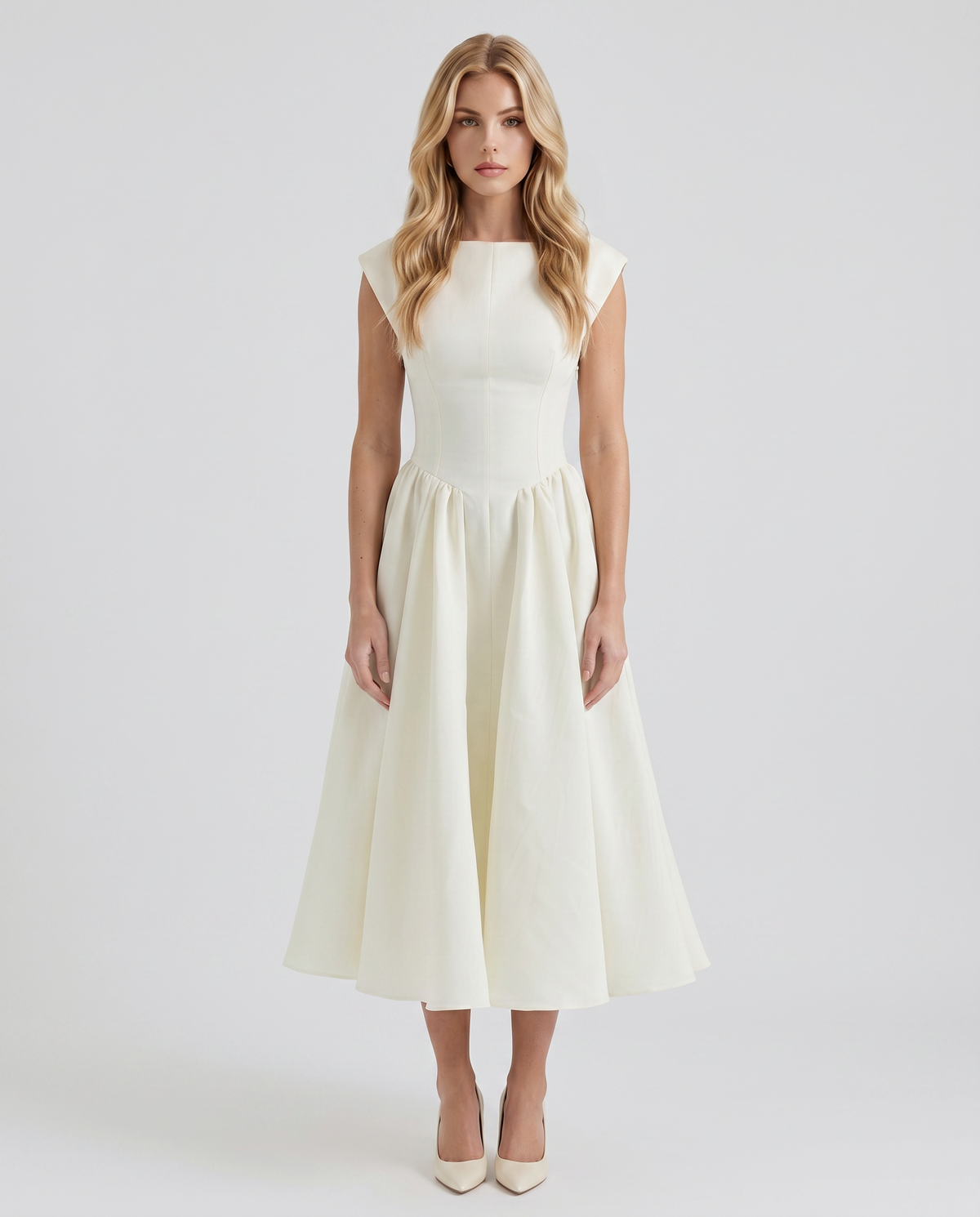 Anna Flare Midi Dress - White
