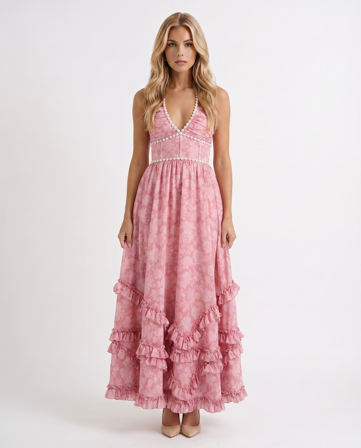 Bianca Ruffle Maxi Dress - Blush Petal