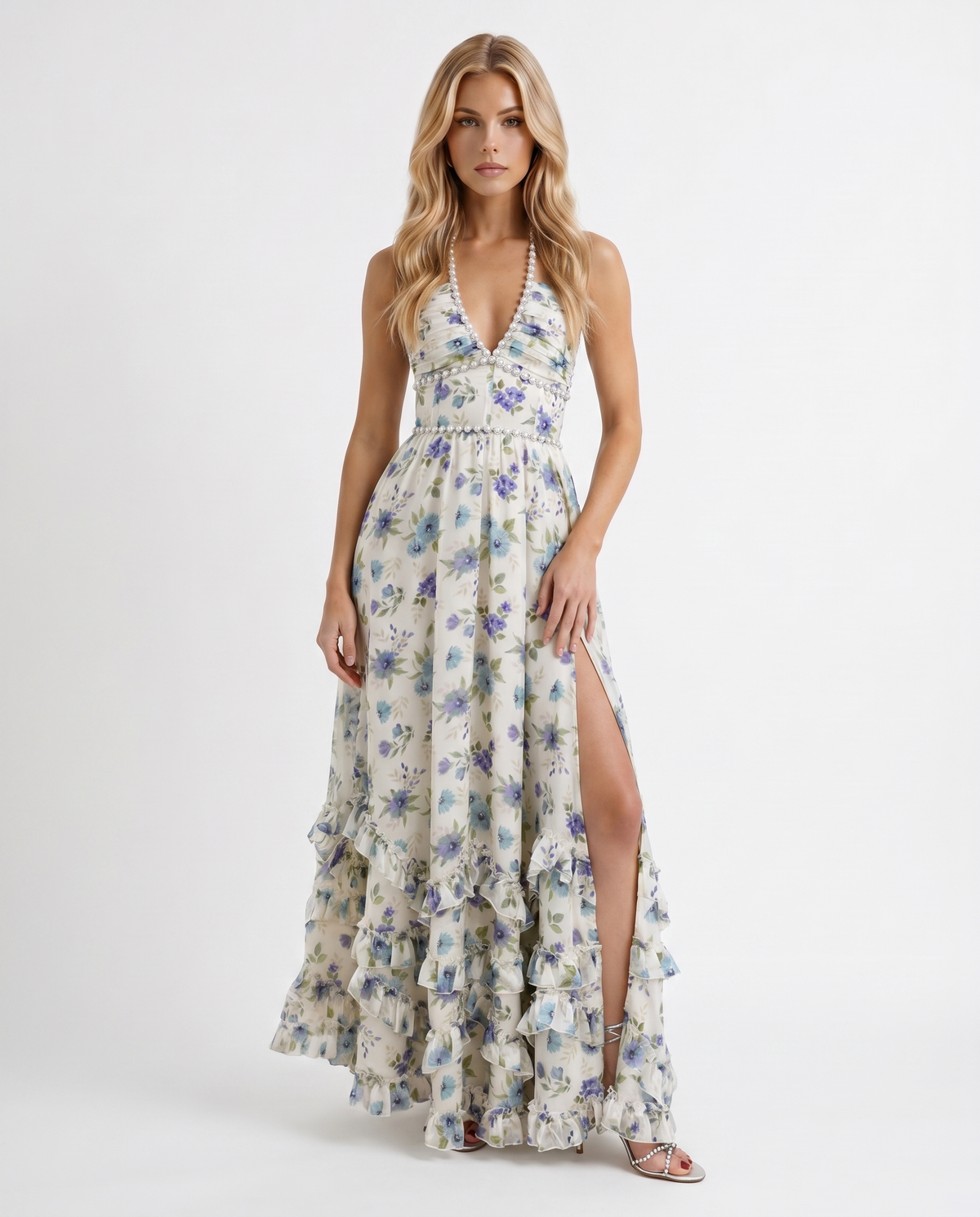 Bianca Ruffle Maxi Dress - Garden Mist