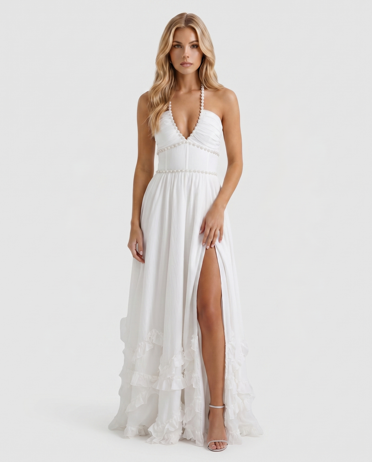 Bianca Ruffle Maxi Dress - Powder Bloom