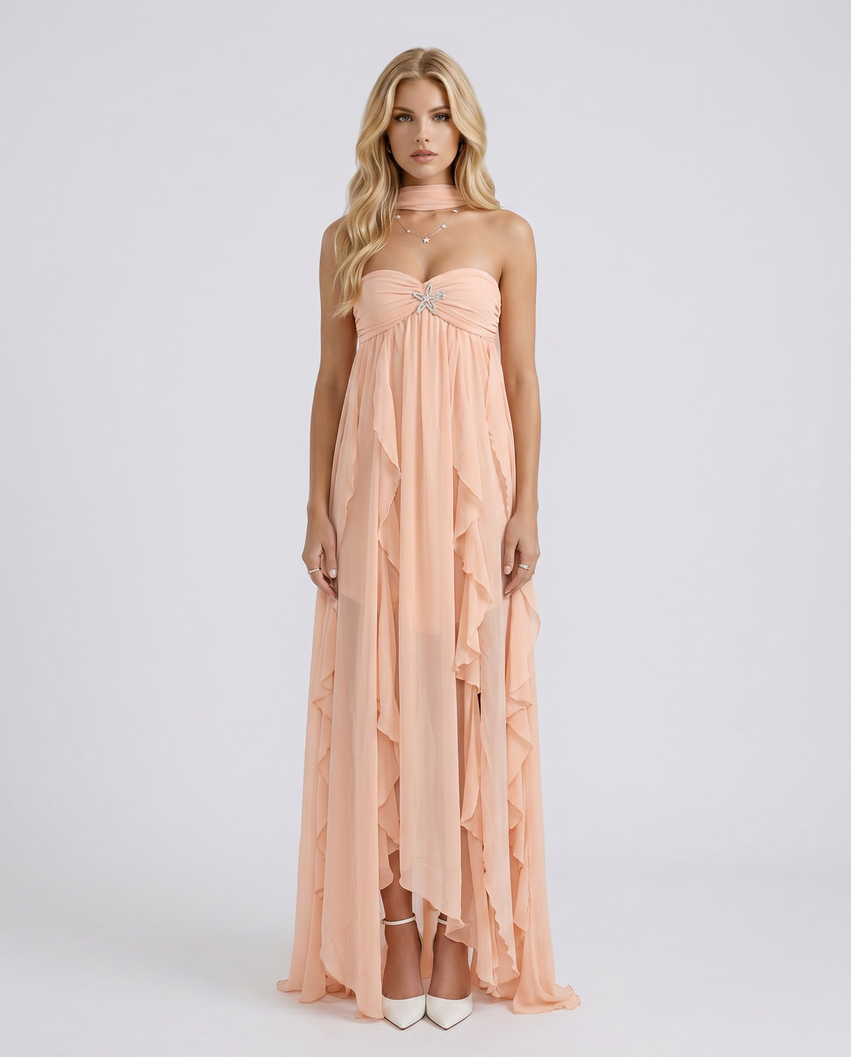 Catherine Halter Maxi Dress - Peach