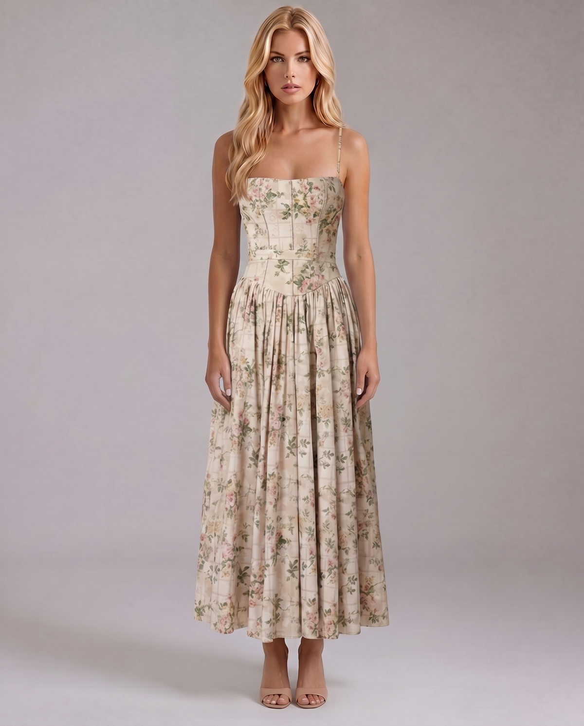 Cielle Floral Midi Dress - Rose Garden