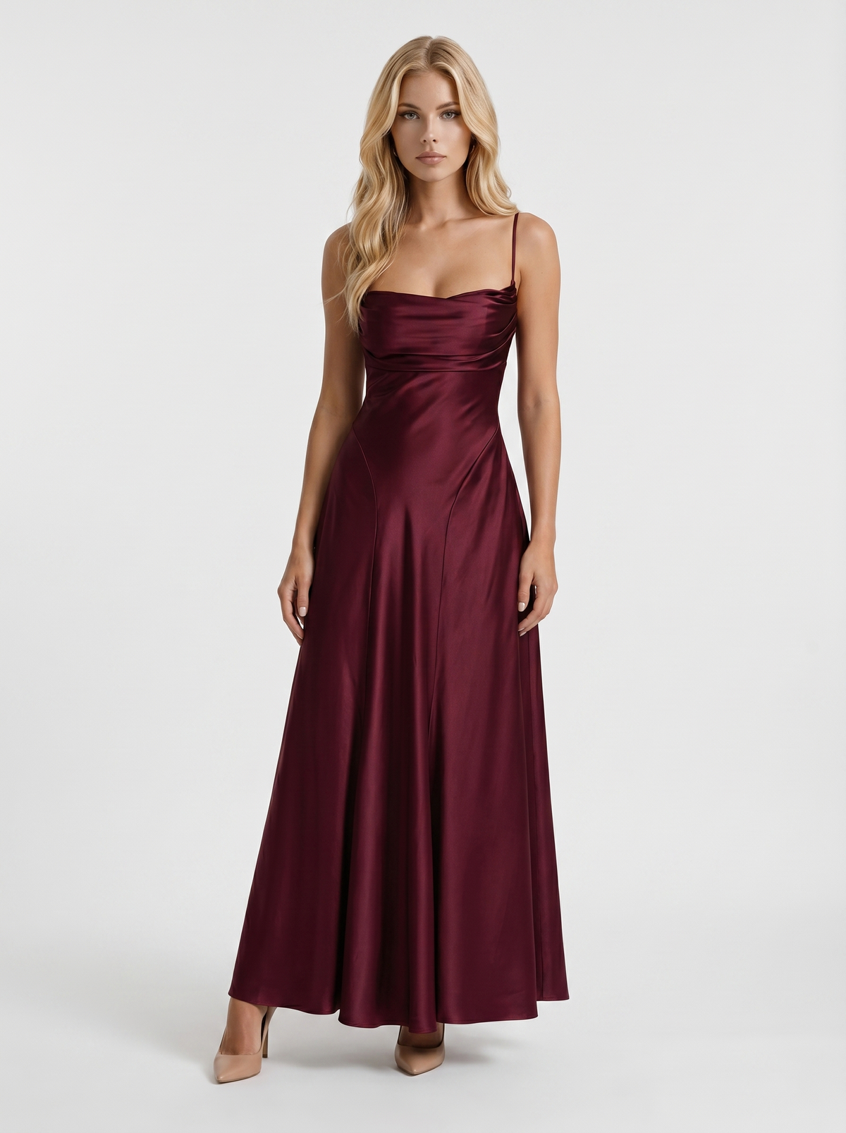 Eloise Cowl Neck Satin Maxi Dress - Cherry Lacquer