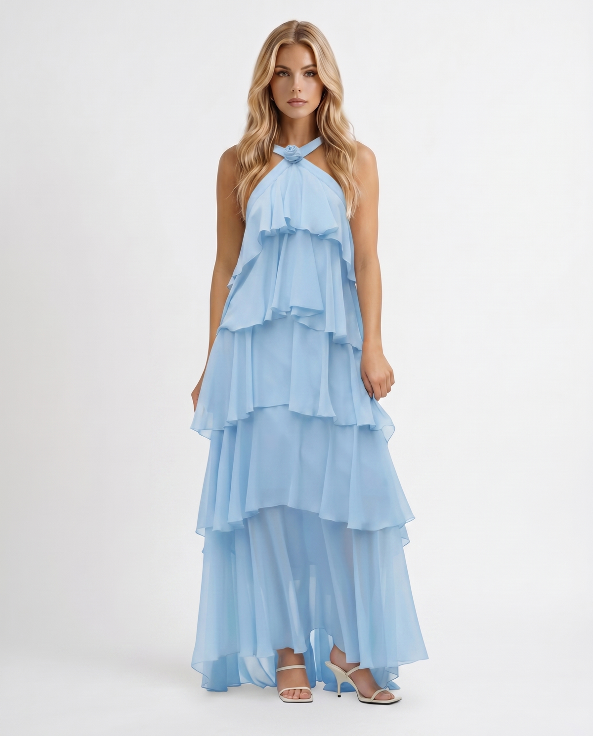 Felicia Tiered Maxi Dress - Light Blue