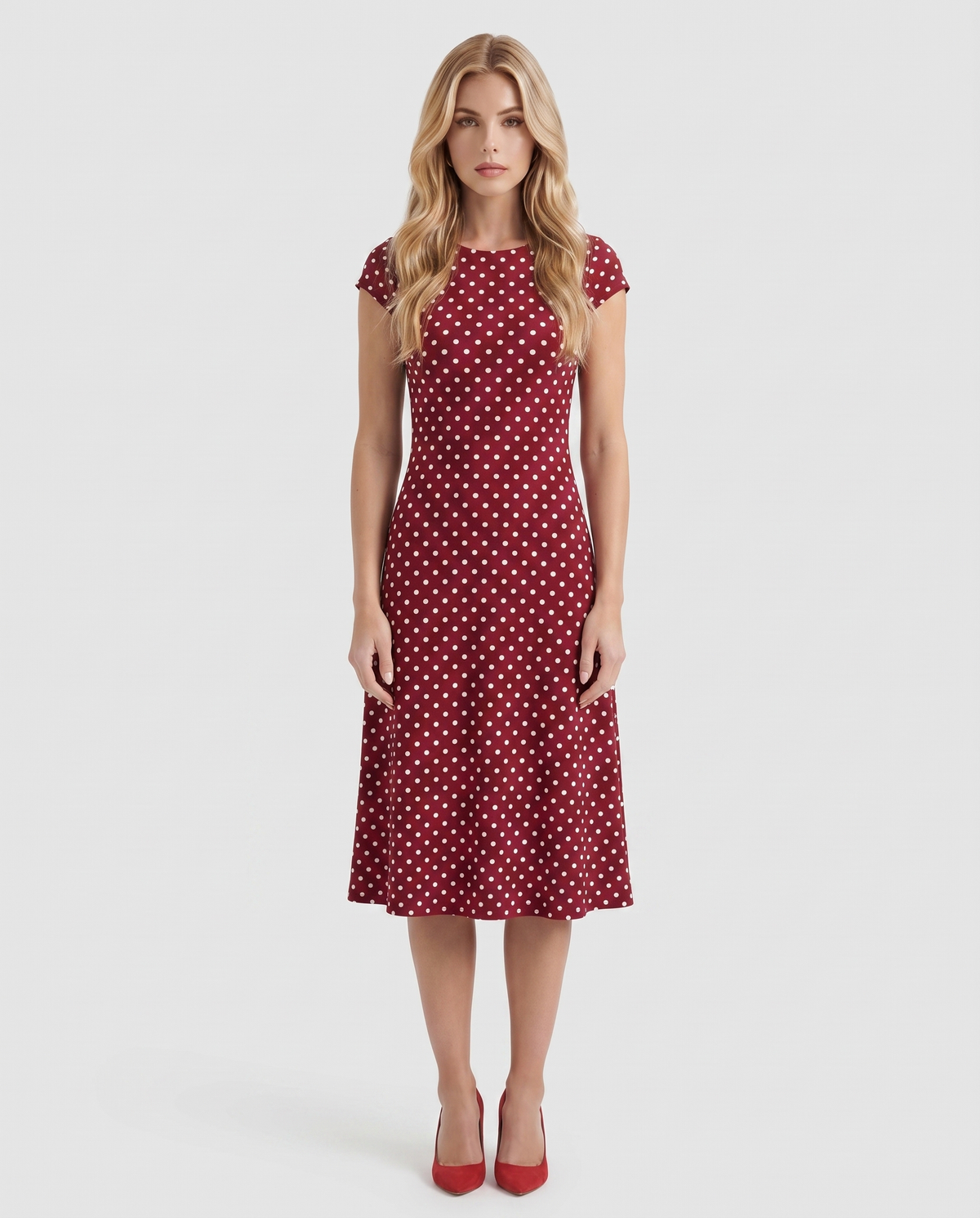 Greer Polka Dot Midi Dress - Burgundy