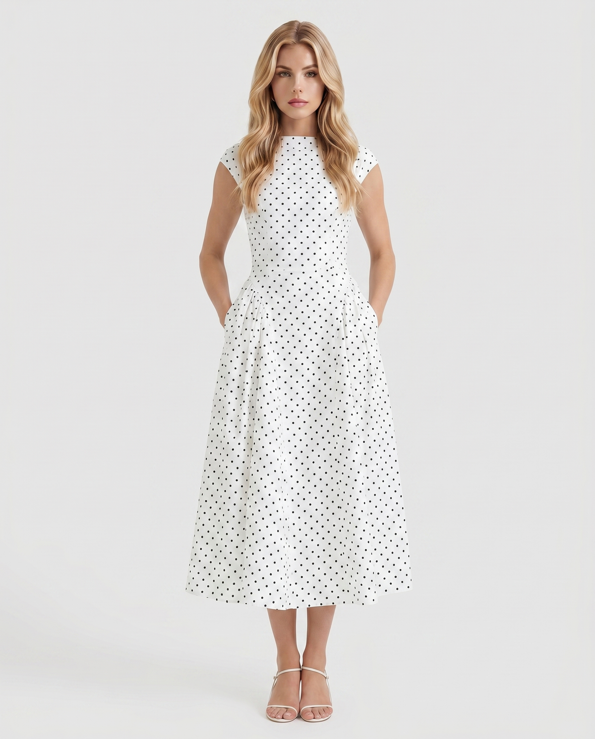Greer Polka Dot Midi Dress - White
