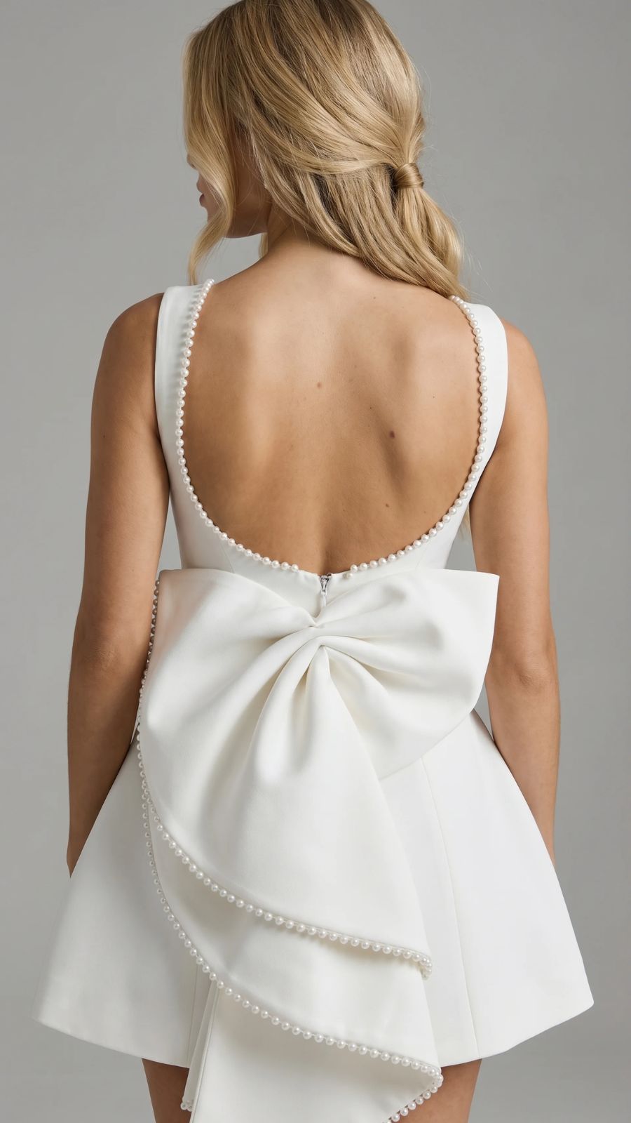 Jocelyn Backless Pearl Mini Dress - White