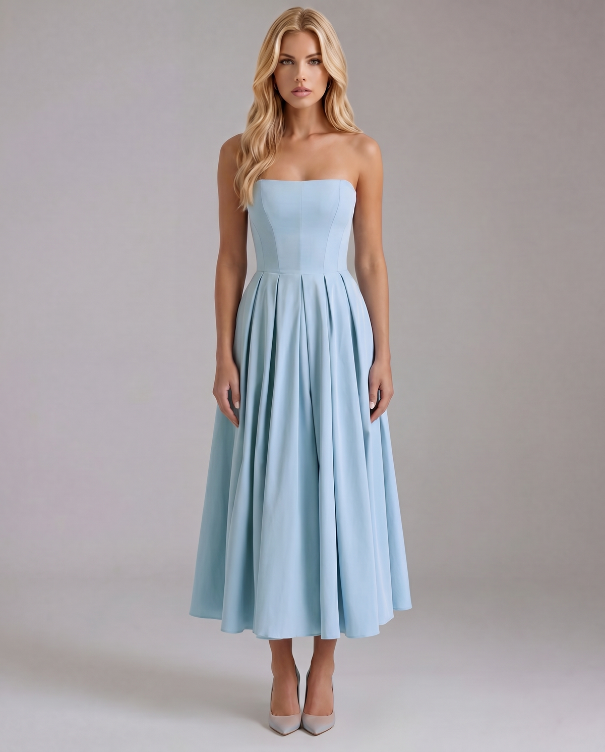 Juliana Strapless Midi Dress - Blue