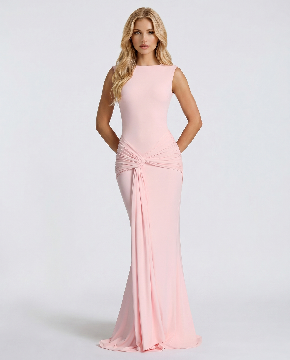 Sakura Twist Knot Bodycon Mermaid Maxi Dress - Pink