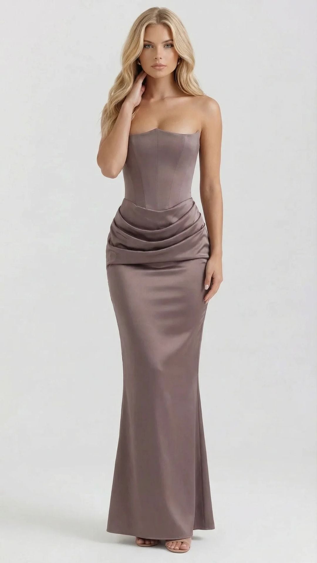 Scarlet Corset Strapless Maxi Dress - Brown