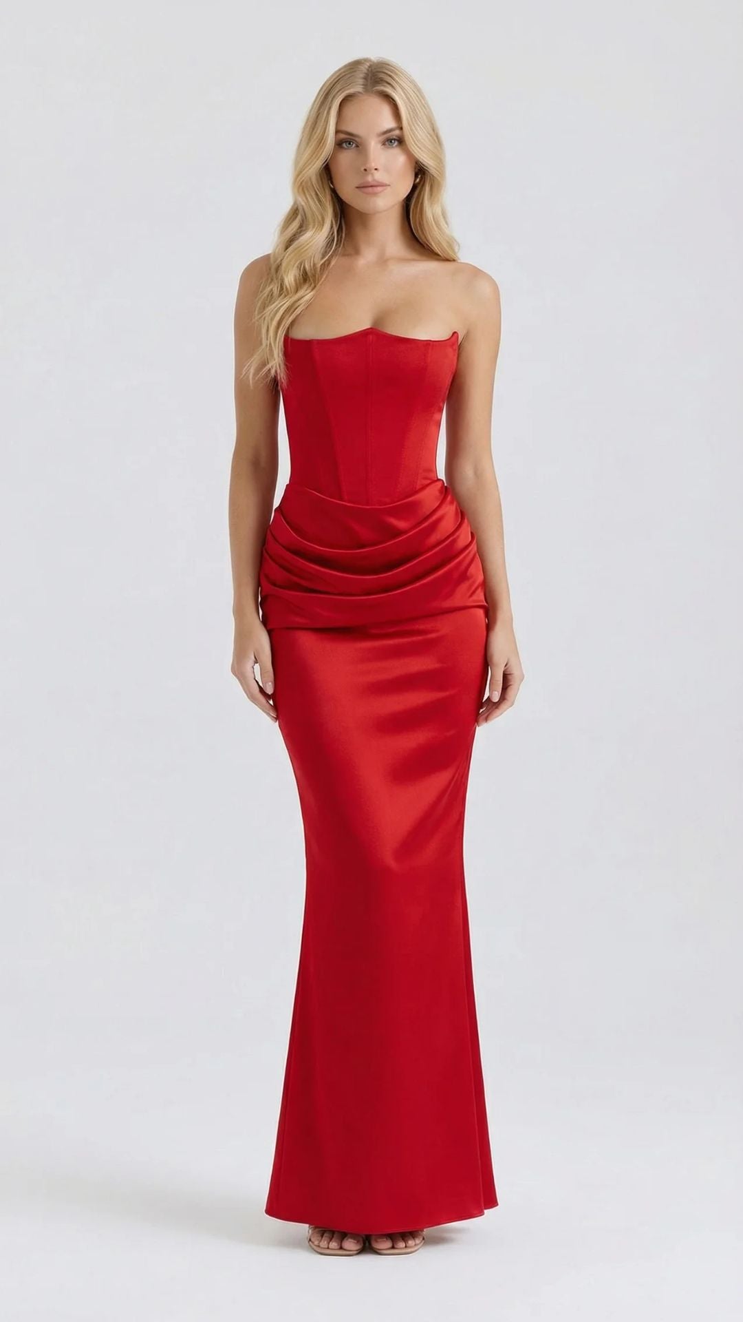 Scarlet Corset Strapless Maxi Dress - Red