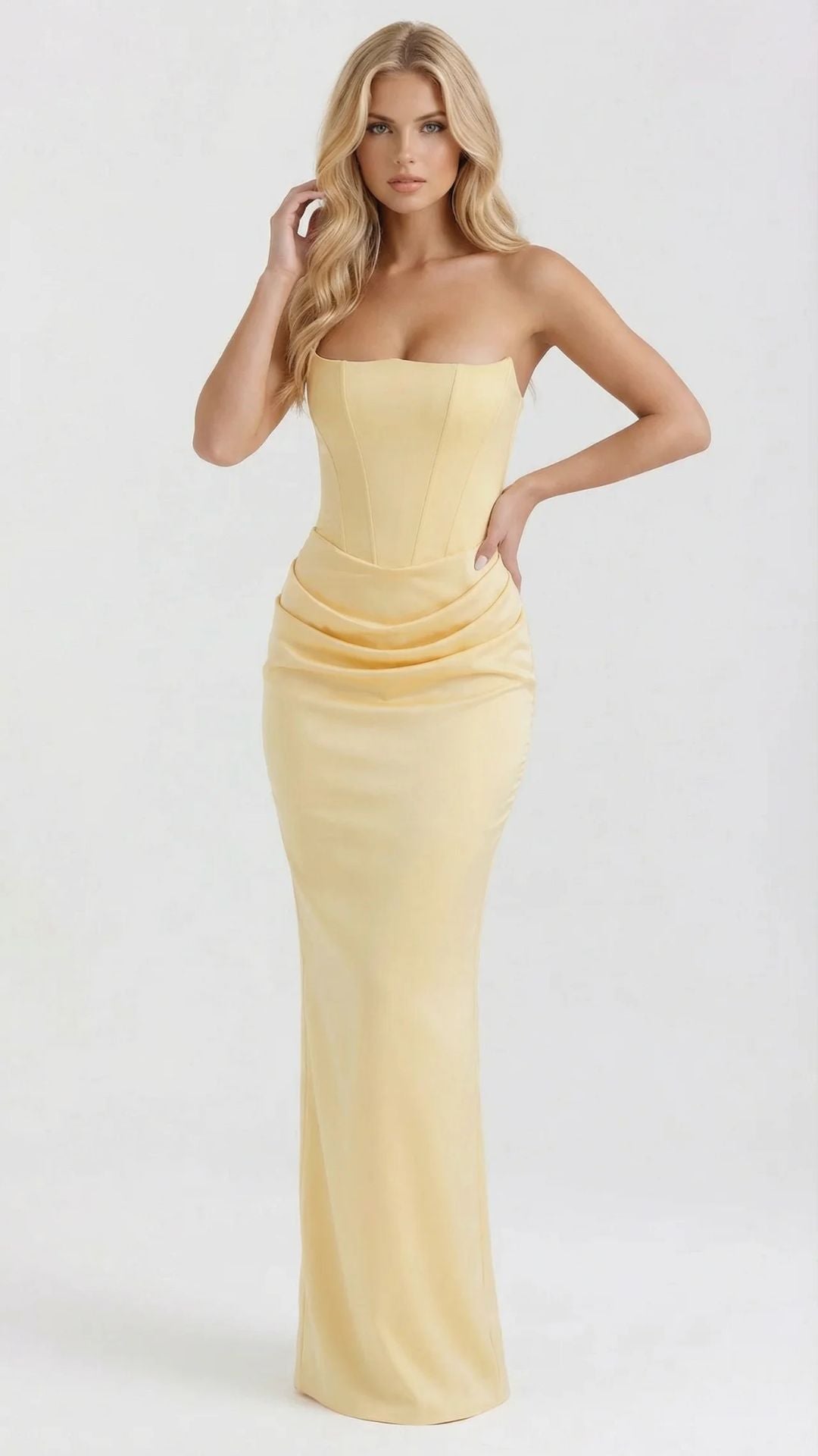 Scarlet Corset Strapless Maxi Dress - Yellow