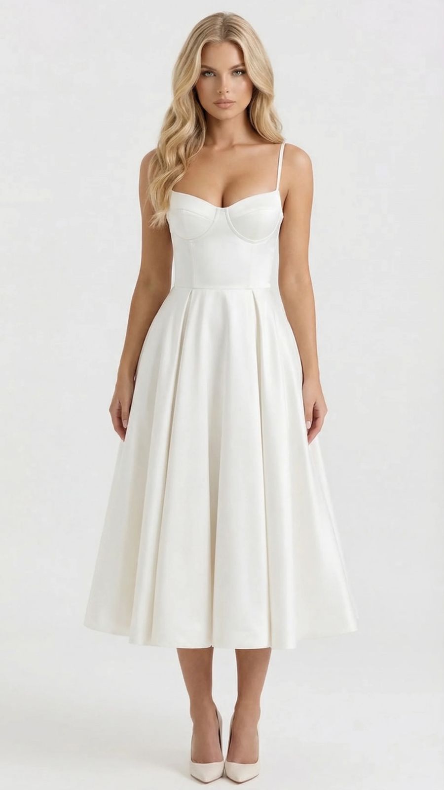 Selene Sweetheart Midi Dress - White