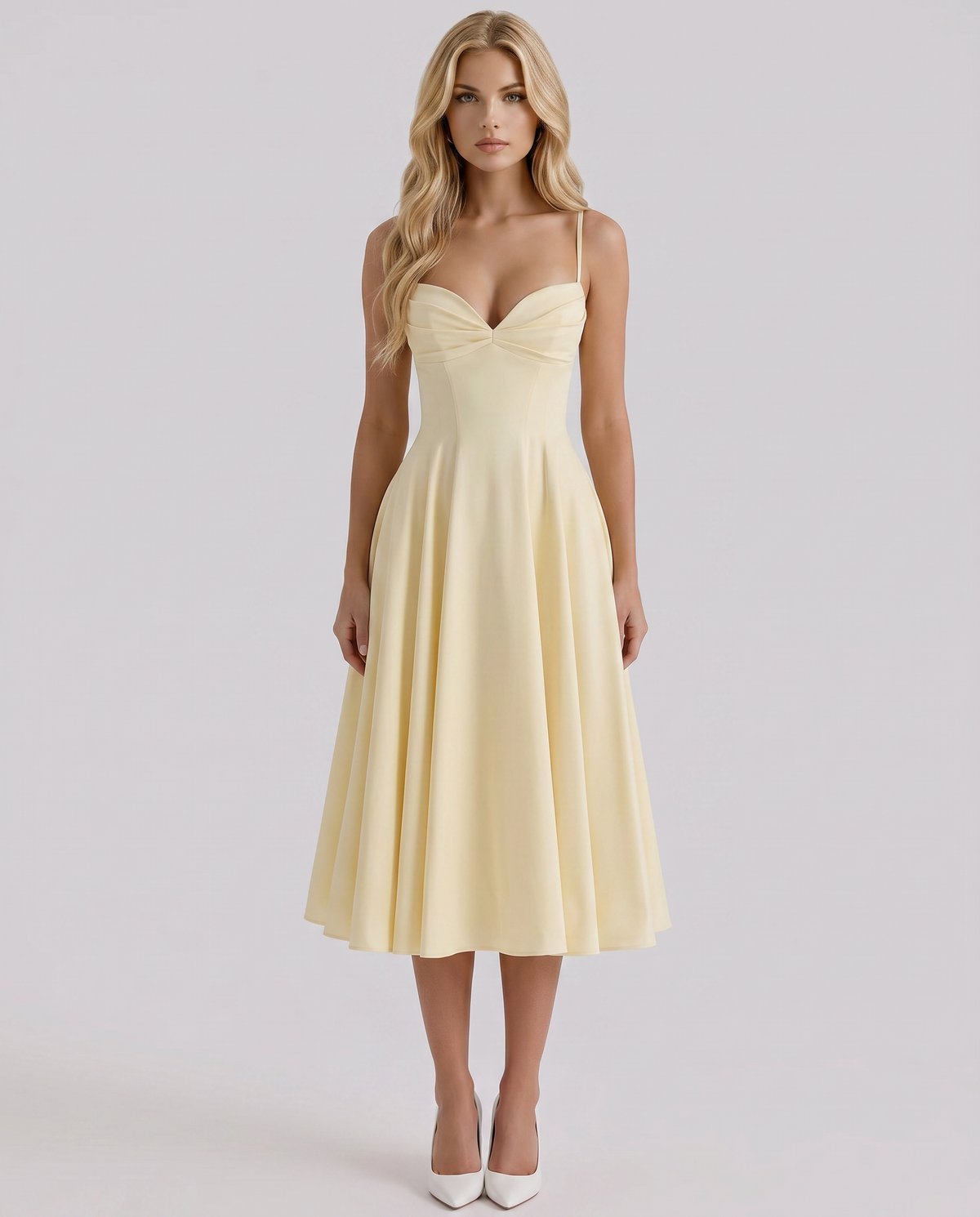 Solana Sweetheart Midi Dress - Yellow